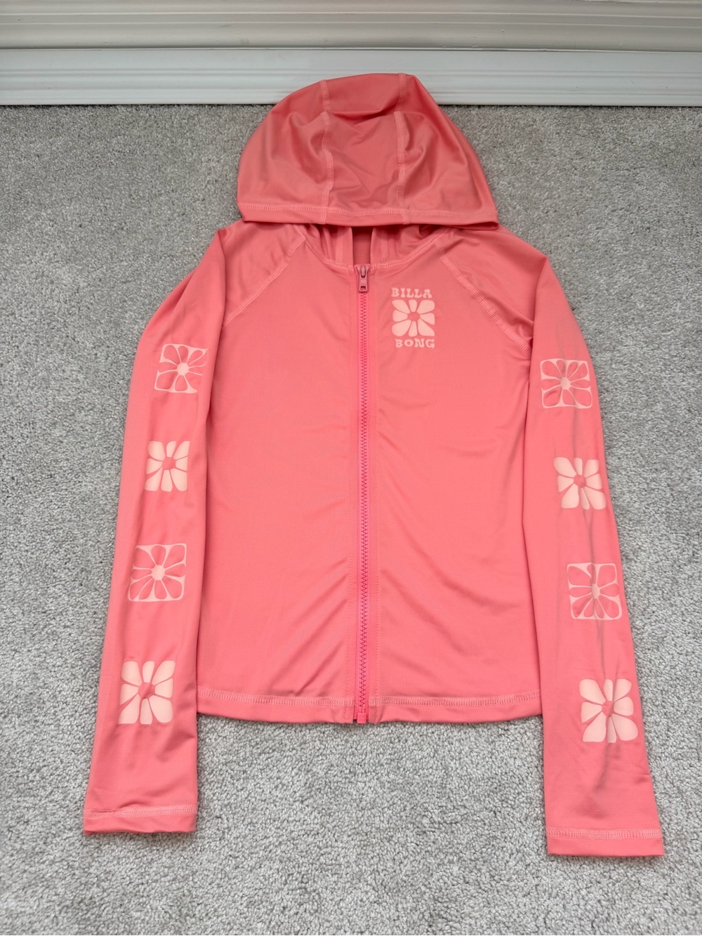 Billabong Girls' Pink Hooded Zip Rash Guard